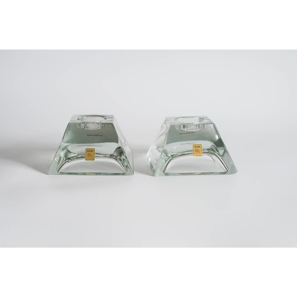 Vintage La Vida Made in Poland Pair of Pyramid Shaped Glass Tea Light Holders - Picture 2 of 8